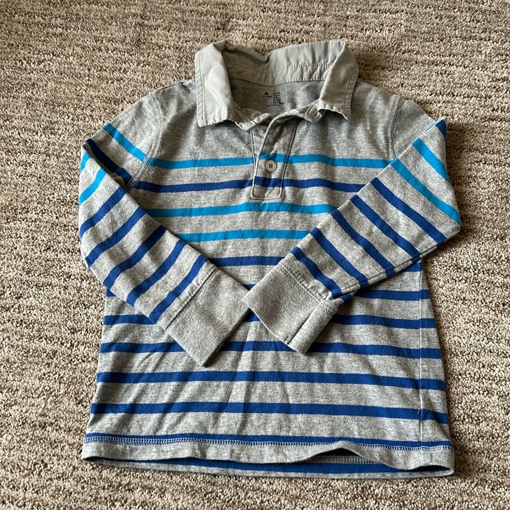 Baby Gap size 4 long sleeve polo grey with different blue stripes three button